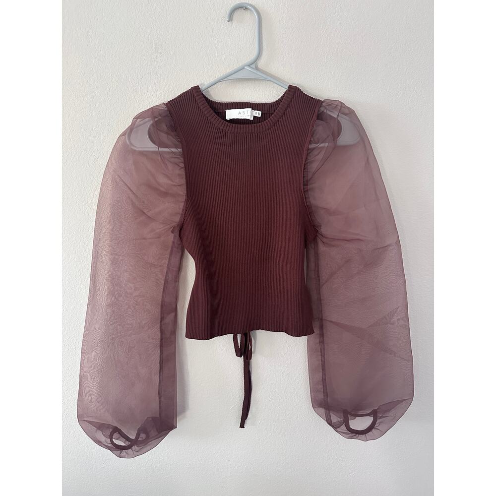 ASTR The Label womens Audrina Chiffon sleeve open back brown sweater size XS - Picture 3 of 7